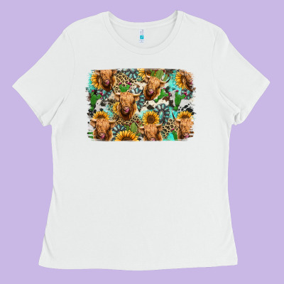 Highland Cow Western Background Ladies Tee Designed By Jasminsmagicworld