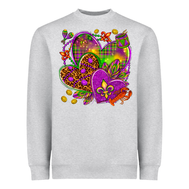 Mardi Gras Hearts Heavyweight Sweatshirt by NancyCooperArtShop | Teevron