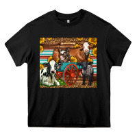 Black Farm Animals On An Old Wagon Heavy Core Tee - LillyAllenDesigns