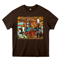 Chocolate Brown Farm Animals On An Old Wagon Heavy Core Tee - LillyAllenDesigns