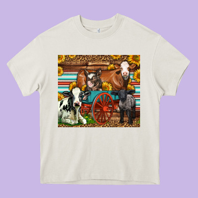 Farm Animals On An Old Wagon Heavy Core Tee Designed By Lillyallendesigns