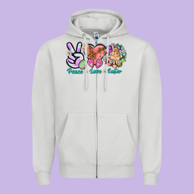 Peace Love Easter Day Zipper Hoodie Designed By Howdyjamesfarm