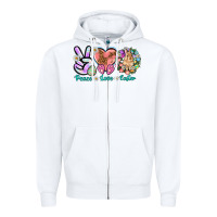 White Peace love Easter Day Zipper Hoodie - HowdyJamesFarm