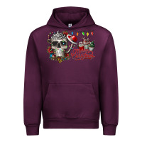 Mauve Wine Merry Christmas  skull Urban Hoodie - CowhideDigitalArt