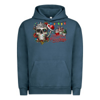 Pigment Midnight Navy Merry Christmas  skull Urban Hoodie - CowhideDigitalArt