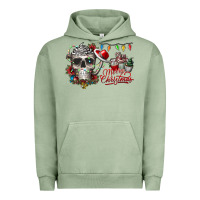 Pigment Oil Green Merry Christmas  skull Urban Hoodie - CowhideDigitalArt