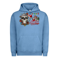 Pigment Pebble Blue Merry Christmas  skull Urban Hoodie - CowhideDigitalArt