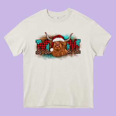 Christmas Mom Highland Cow Heavy Core Tee Designed By Barkaloodesign