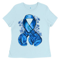 Baby Blue blueribbon with boxing gloves Ladies Tee - NancyCooperArtShop