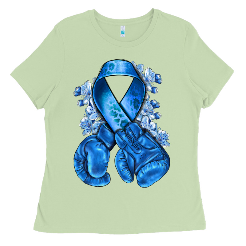 Blueribbon With Boxing Gloves Ladies Tee by NancyCooperArtShop | Teevron