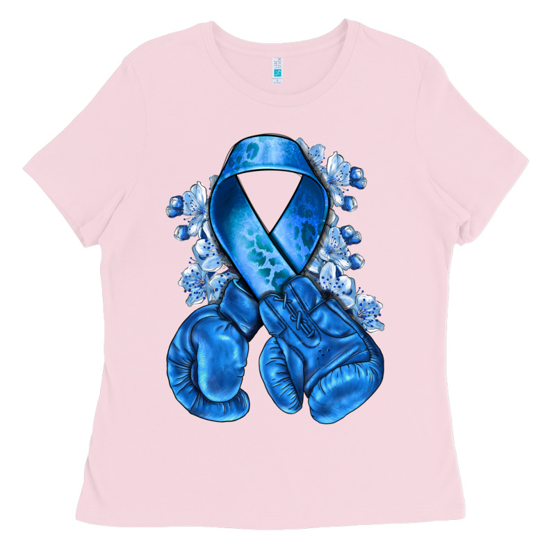 Blueribbon With Boxing Gloves Ladies Tee by NancyCooperArtShop | Teevron