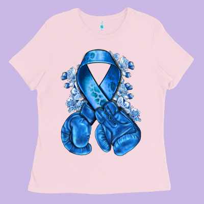 Blueribbon With Boxing Gloves Ladies Tee Designed By Nancycooperartshop