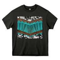 Asphalt western cowhide leopard turquoise fringed Heavy Core Tee - BarkalooDesign