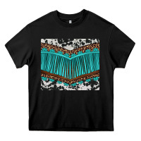 Black western cowhide leopard turquoise fringed Heavy Core Tee - BarkalooDesign