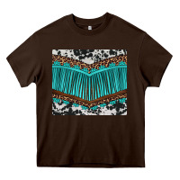 Chocolate Brown western cowhide leopard turquoise fringed Heavy Core Tee - BarkalooDesign