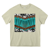 Mossy western cowhide leopard turquoise fringed Heavy Core Tee - BarkalooDesign