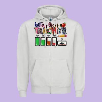 Battery Life Of A Teacher Zipper Hoodie Designed By Cowgirlartshop