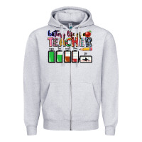 Heather Grey Battery life of a Teacher Zipper Hoodie - CowGirlArtShop