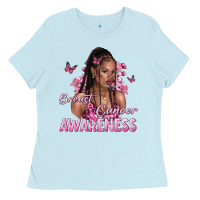 Baby Blue breast cancer awareness afro woman Ladies Tee - NancyCooperArtShop