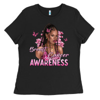 Black breast cancer awareness afro woman Ladies Tee - NancyCooperArtShop