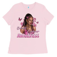 Bubblegum Pink breast cancer awareness afro woman Ladies Tee - NancyCooperArtShop