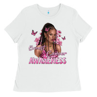 White breast cancer awareness afro woman Ladies Tee - NancyCooperArtShop
