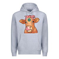 Heather Grey Cow  Turquoise Premium Hoodie - CowCowDesign