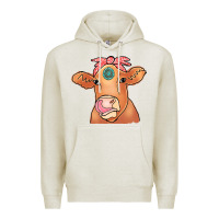 Oatmeal Heather Cow  Turquoise Premium Hoodie - CowCowDesign