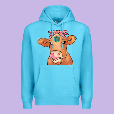 Cow  Turquoise Premium Hoodie Designed By Cowcowdesign