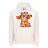 Pale Pink Cow  Turquoise Premium Hoodie - CowCowDesign