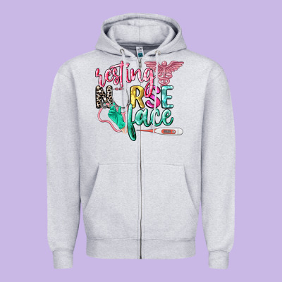 Resting Nurse Face Zipper Hoodie Designed By Cowgirlartshop