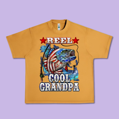 Reel Cool Grandpa American Flag Bass Urban Heavy Tee Designed By Lillyallendesigns