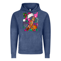 Vintage Denim Pink Christmas Breast Cancer Ribbon Basketball Vintage Hoodie - BundleAndBundleShop