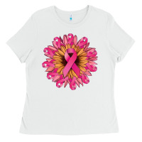 White cancer ribbon sunflower Ladies Tee - NancyCooperArtShop