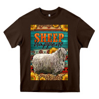 Chocolate Brown Western Sheep Happens Sunflowers Heavy Core Tee - LillyAllenDesigns
