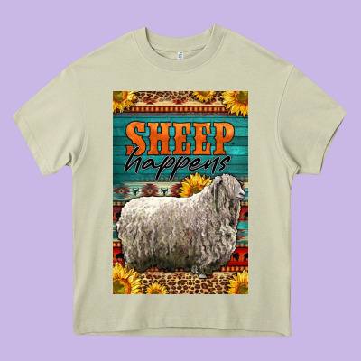 Western Sheep Happens Sunflowers Heavy Core Tee Designed By Lillyallendesigns