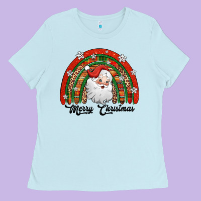 Merry Christmas Santa Rainbow Ladies Tee Designed By Jasminsmagicworld