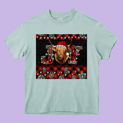 Highland Cow Joy Christmas Heavy Core Tee Designed By Barkaloodesign