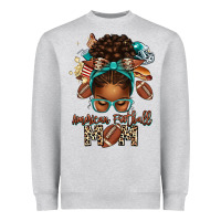 Heather Grey American Football Mom Afro Messy Bun Heavyweight Sweatshirt - texasbilliewilder