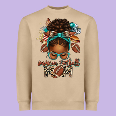 American Football Mom Afro Messy Bun Heavyweight Sweatshirt Designed By Texasbilliewilder