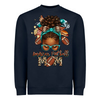 Navy American Football Mom Afro Messy Bun Heavyweight Sweatshirt - texasbilliewilder