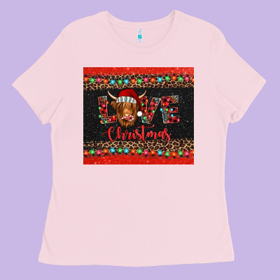 Love Christmas Highland Cow And Turquoise Gemstone Ladies Tee Designed By Jasminsmagicworld