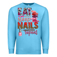 Ocean Blue eat sleep nails repeat bbs Premium Sweatshirt - BundleAndBundleShop