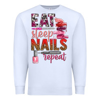 White eat sleep nails repeat bbs Premium Sweatshirt - BundleAndBundleShop