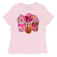 Bubblegum Pink breast cancer coffee cups Ladies Tee - NancyCooperArtShop