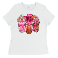White breast cancer coffee cups Ladies Tee - NancyCooperArtShop
