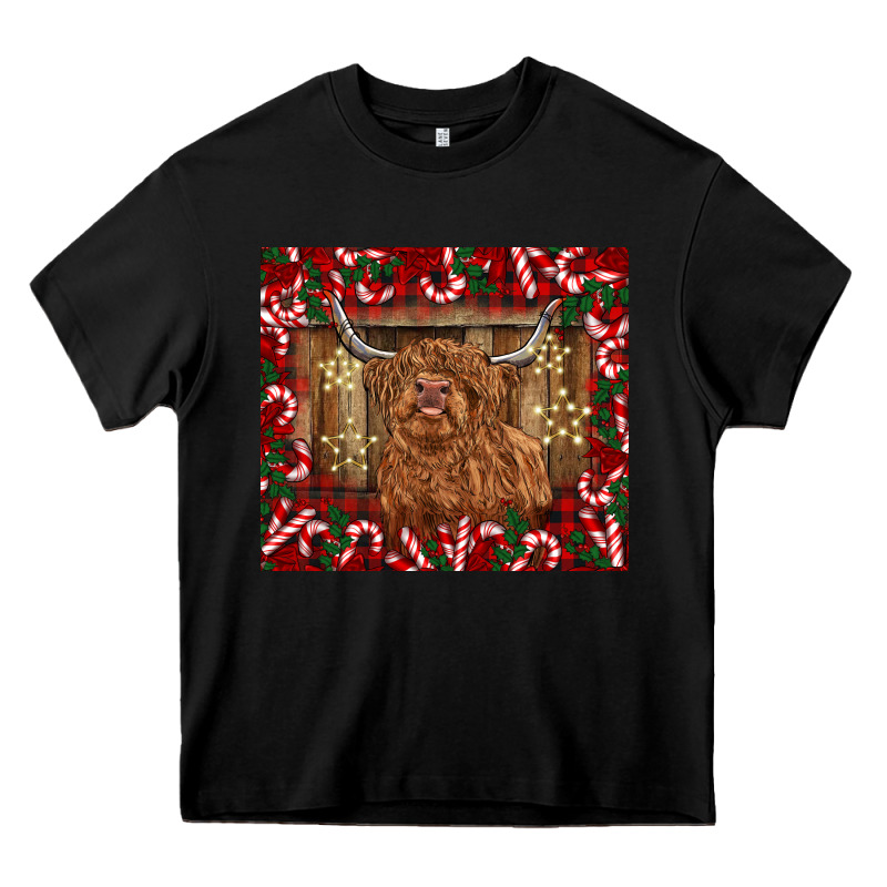 Christmas Highland Cow With Candy Canes Heavy Core Tee by BarkalooDesign | Teevron