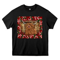 Black Christmas highland cow with candy canes Heavy Core Tee - BarkalooDesign