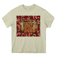 Mossy Christmas highland cow with candy canes Heavy Core Tee - BarkalooDesign