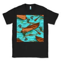 Black Lake Canoe And Fish With Reeds And Leopard Seamless Pattern Bbs Classic Tee - BundleAndBundleShop